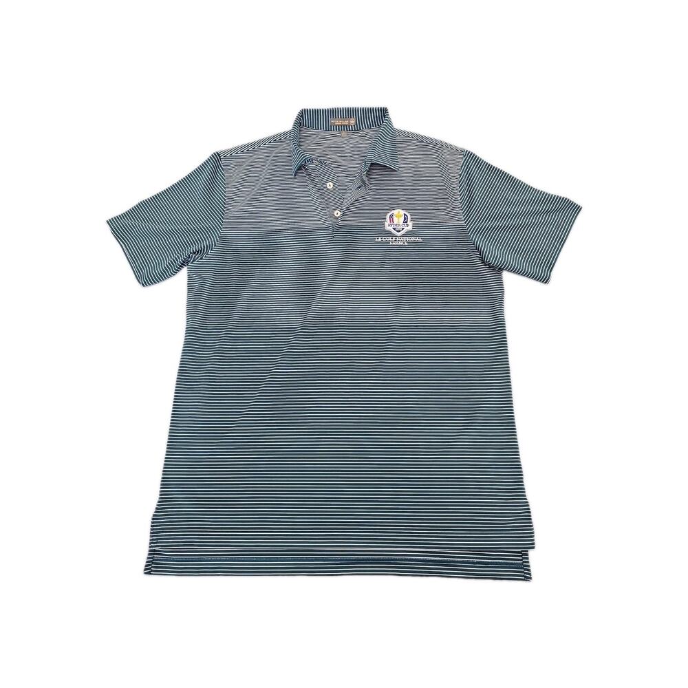 Peter Millar Mens Summer Comfort Teal Stripe Polo Shirt Ryder Cup 2018 Size L